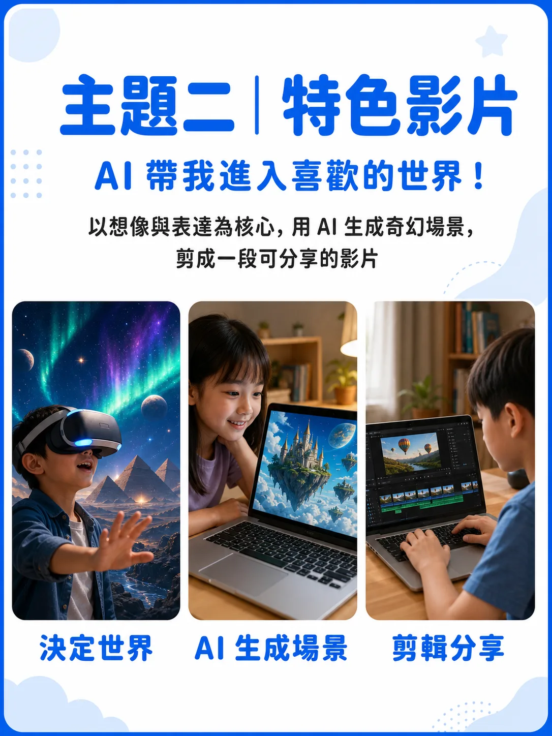 主題二|特色影片:決定世界、AI 生成場景、剪輯分享